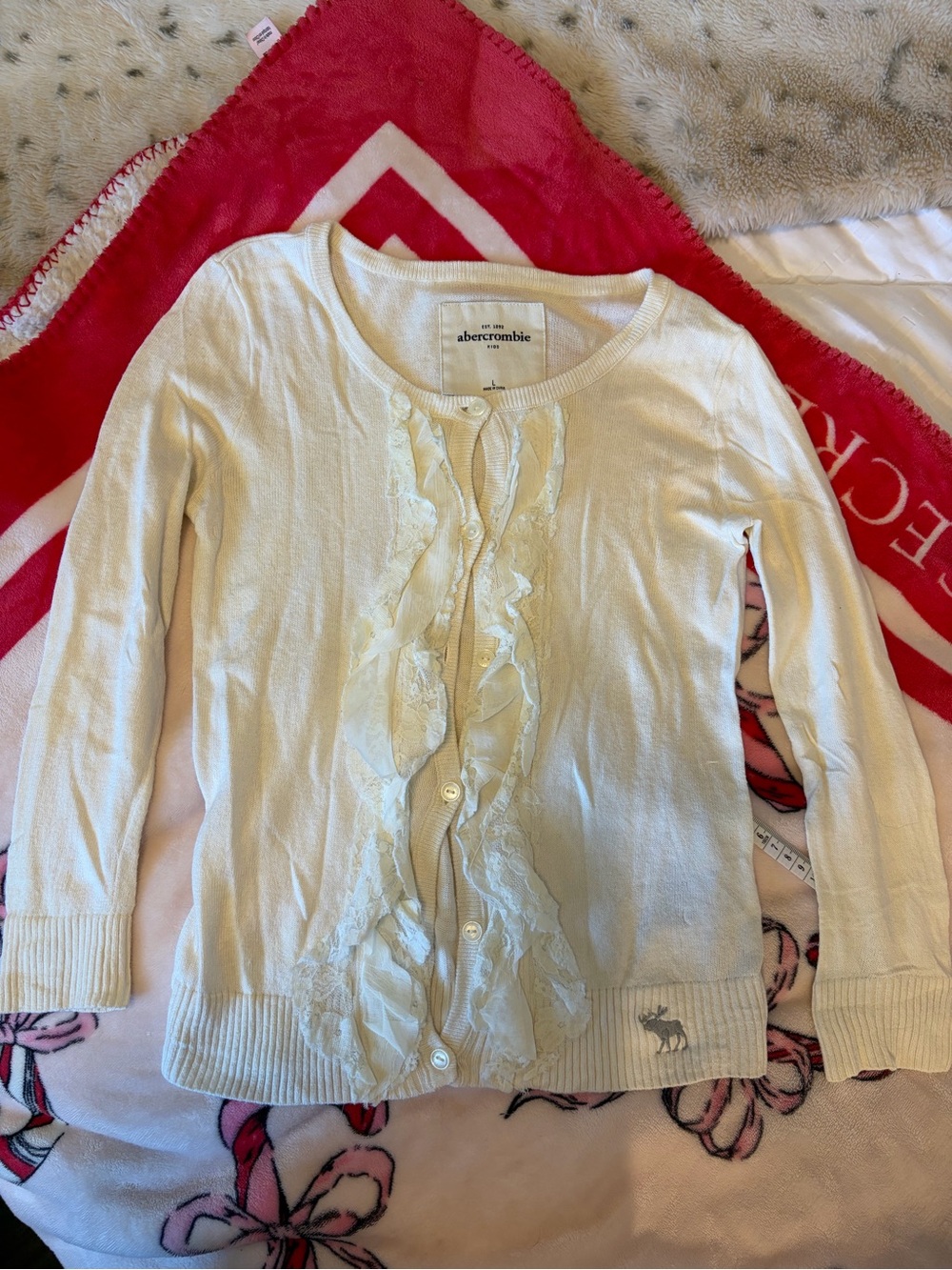 Abercrombie & Fitch Cream Ruffle-Front Knit Cardigan